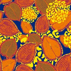 Gordijnen Modern abstract naadloos patroon met creatieve kleurrijke tropische bladeren en luipaardvlekken. Retro lichte zomer achtergrond. Jungle gebladerte illustratie. Badmode botanisch ontwerp. Vintage exotische print. © Natallia Novik