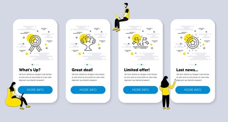 Vector Set of Sports icons related to Victory, Ole chant and Winner ribbon icons. UI phone app screens with people. Winner star line symbols. Championship prize, Sport championship, Best award. Vector