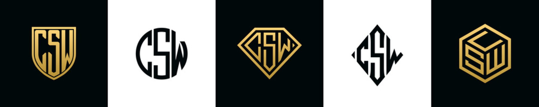 Initial letters CSW logo designs Bundle