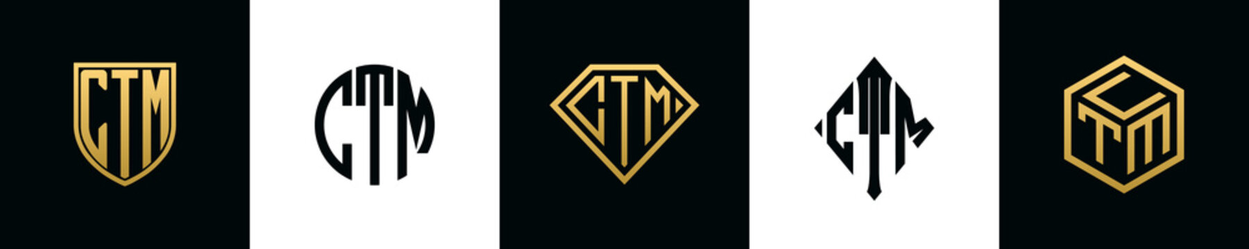 CTM shield with round shape logo design vector template, monogram logo, abstract logo, wordmark logo, lettermark logo, business logo, brand  logo, flat logo. Stock Vector
