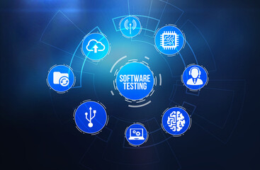 Internet, business, Technology and network concept. Inscription SOFTWARE TESTING on the virtual display. 3d illustration.