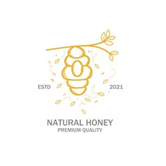 Honeycomb logo illustration design, dangerous stinger. beehives in the forest and in the trees.