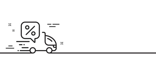Delivery truck line icon. Sale offer sign. Courier discounts symbol. Minimal line illustration background. Delivery discount line icon pattern banner. White web template concept. Vector