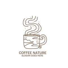  logo coffee cup, mountain, frying pan, nature, assorted coffee. Vintage Leaves with Coffee Beans for Cafe or Agricultural Product Label Logo Design.