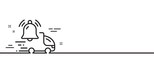 Obraz premium Delivery notification line icon. Alarm bell reminder sign. Truck alert symbol. Minimal line illustration background. Delivery notification line icon pattern banner. White web template concept. Vector