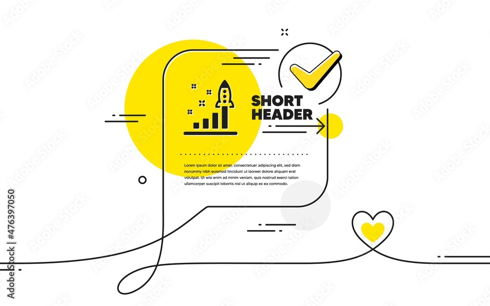 Poster development plan icon. continuous line check mark chat bubble. launch startup business sign. innovat