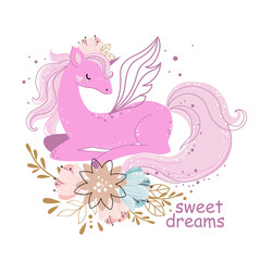 Cute unicorn in boho style. Vector illustration isolated. Scandinavian design for t-shirt, nursery art