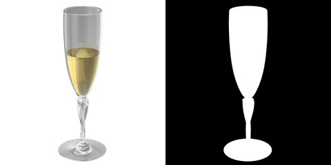 3D rendering illustration of champagne in flute glass
