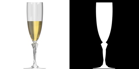 3D rendering illustration of champagne in flute glass