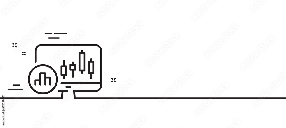 Poster candlestick chart line icon. analytics graph sign. market analytics symbol. minimal line illustratio