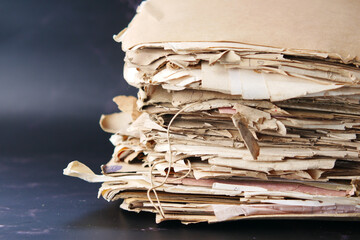 stack of Old papers on table 