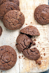 chocolate cookies on a wooden table