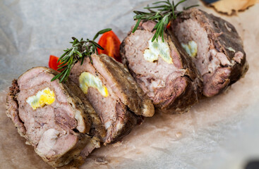 baked pork pork with eggs inside meat