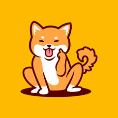 Cute Happy Shiba Dog Big Smile Tongue Out Showing Middle Finger Sign Vector Illustration - Vector