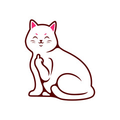 Cute White Cat Making Gesture With Middle Finger Vector Illustration - Vector