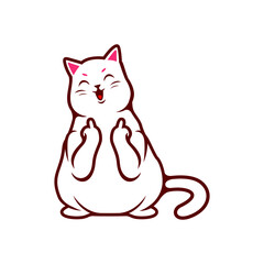 Cute White Cat Showing A Middle Finger Symbol Vector Illustration - Vector