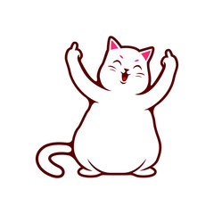 Smile Cute White Cat Animals Showing Fuck You Hand Gesture - Vector