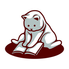 Cute Cat Reading A Book Vector Cartoon Illustration - Vector