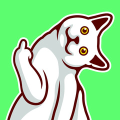 Cute White Cat Making Gesture With Middle Finger - Vector - obrazy, fototapety, plakaty