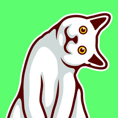 Funny Cat Tilted Head. Vector Illustration. Cute Cartoon Pet - Vector