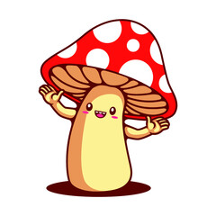 Happy Cute Mushroom Mascot Character Illustration with Smiling Face - Vector