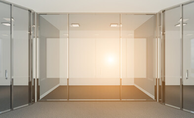 Fototapeta premium Blank office interior. Mockup. 3D rendering.. Sunset.. Sunset.