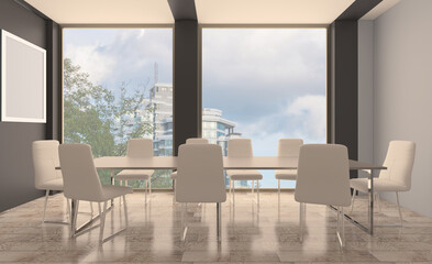Modern office Cabinet.  3D rendering.   Meeting room. Blank paintings.  Mockup.