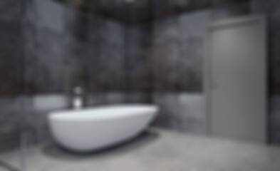 Naklejka na ściany i meble Scandinavian bathroom, classic vintage interior design. 3D rend. Abstract blur phototography.
