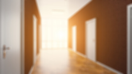 The Corridor in office building. 3D rendering. Abstract blur phototography.