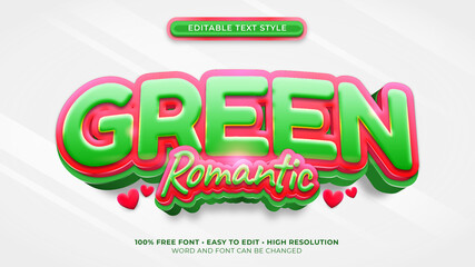 Font effect Green romantic 3d text style realistic. eps vector file