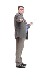 in full growth. business man with a digital tablet.