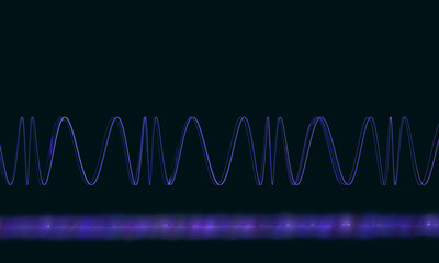 Digital 3d concept of sound wave, rhythm or graph in neon glow of purple violet color on dark background. Minimal laconic simple and symbolic electronic design. Great as cover, print, artwork, blank.  - 476402688