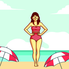 Sexy Girl Wear bikini On Summer Vector Illustration - Vector