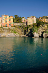 Landscape in Camogli village in Genoa in Liguria - 476402879