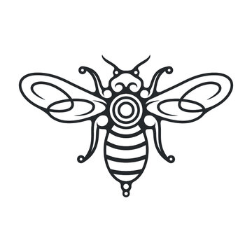 Bee Logo Line Art Ornament Design Illustration - Vector