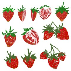 a set of strawberries. Imitation of drawing with a pencil. print for printing. Red berry