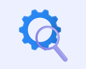Magnifying glass and gear sign icon. Search gear tool. Business analysis symbol. Business icon teamwork integration. Vector Illustration