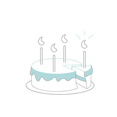 Happy birthday cake with candles. Doodle line drawing illustration.