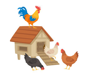 Chicken happy family. Vector illustration. White background.