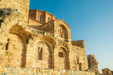Beautiful stone orthodox church, old town of Monemvasia, Greece