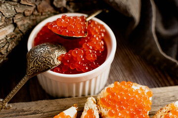 red caviar in a spoon