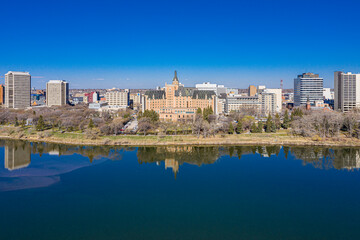 Fototapeta na wymiar Aerial view of the downtown area of Saskatoon, Saskatchewan, Canada