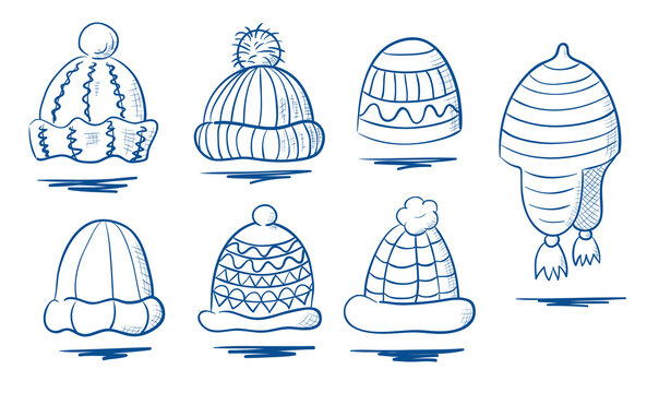 Hand drawn knitted hats illustration