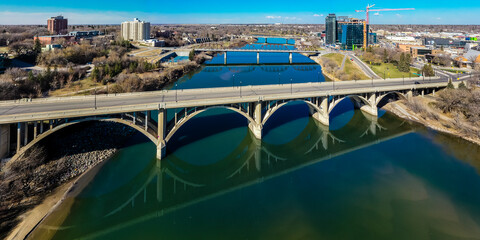 Aerial view of the downtown area of Saskatoon, Saskatchewan, Canada