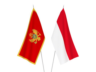 National fabric flags of Central African Republic and Indonesia isolated on white background. 3d rendering illustration.