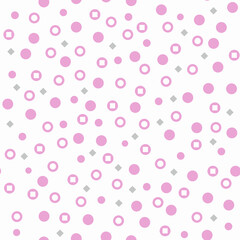 Polka dot seamless vector background. Pink geometric elements on a white background. Abstract Geometric Background. Template for packaging, notebooks, cards, wallpaper, textiles and other uses.