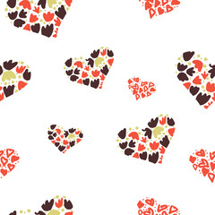 Seamless pattern, with coral and brown color, with decorative hearts Valentine's Day, marriage proposal, wedding