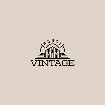 vintage house logo design with line vector graphic
