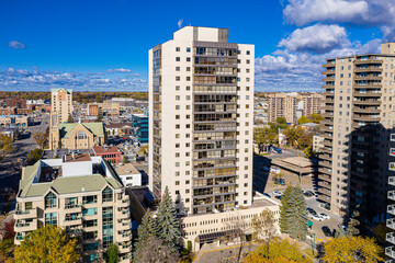 Aerial view of the downtown area of Saskatoon, Saskatchewan, Canada