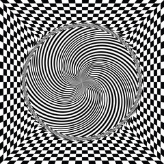 Checkered waves board. Abstract 3d black and white illusions. Pattern or background with wavy distortion effect